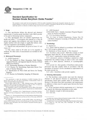 Specification for Nuclear-Grade Beryllium Oxide Powder