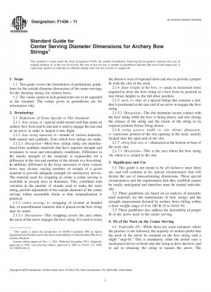 Standard Guide for Center Serving Diameter Dimensions for Archery Bow Strings