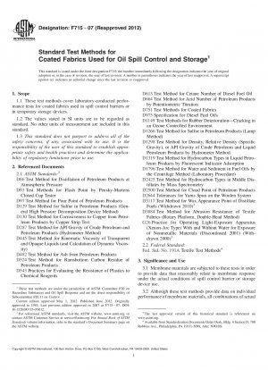 Standard Test Methods for  Coated Fabrics Used for Oil Spill Control and Storage