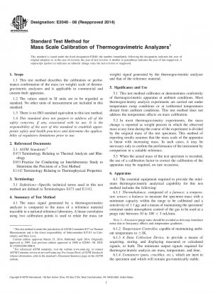 Standard Test Method for  Mass Scale Calibration of Thermogravimetric Analyzers