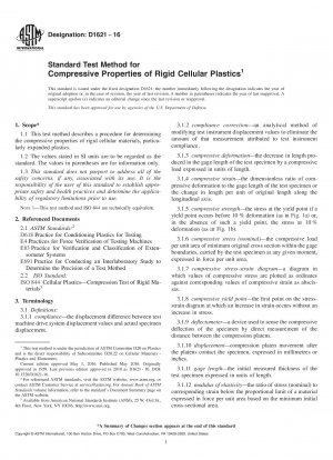 Standard Test Method for  Compressive Properties of Rigid Cellular Plastics