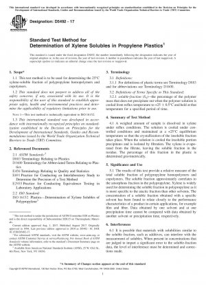 Standard Test Method for  Determination of Xylene Solubles in Propylene Plastics