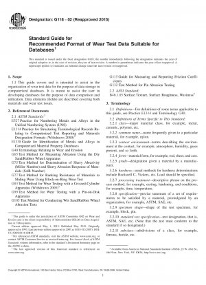 Standard Guide for  Recommended Format of Wear Test Data Suitable for Databases