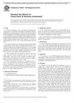 Standard Test Method for  Cloud Point of Nonionic Surfactants