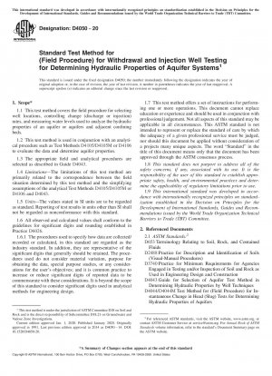 Standard Test Method for (Field Procedure) for Withdrawal and Injection Well Testing for Determining Hydraulic Properties of Aquifer Systems