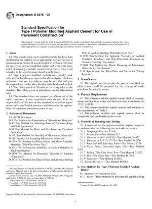 Standard Specification for Type I Polymer Modified Asphalt Cement for Use in Pavement Construction