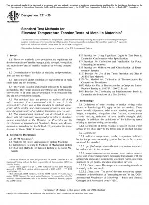 Standard Test Methods for Elevated Temperature Tension Tests of Metallic Materials