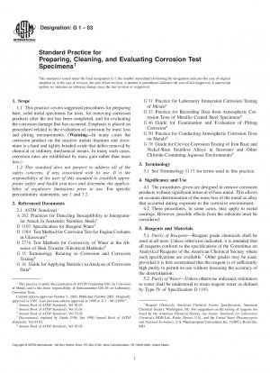 Standard Practice for Preparing, Cleaning, and Evaluating Corrosion Test Specimens