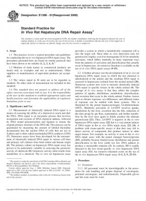 Standard Practice for <i>In Vivo</i> Rat Hepatocyte DNA Repair Assay 