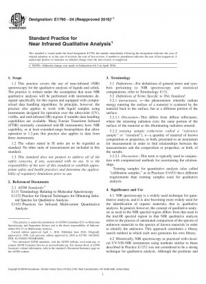 Standard Practice for Near Infrared Qualitative Analysis