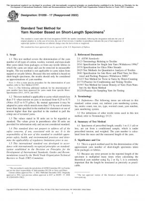 Standard Test Method for Yarn Number Based on Short-Length Specimens