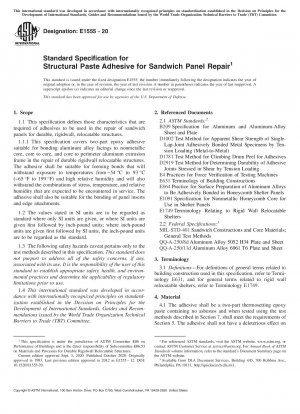 Standard Specification for Structural Paste Adhesive for Sandwich Panel Repair