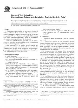 Standard Test Method for Conducting a Subchronic Inhalation Toxicity Study in Rats 