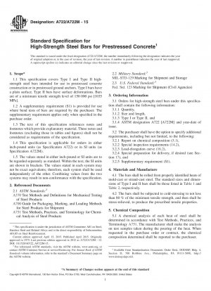 Standard Specification for  High-Strength Steel Bars for Prestressed Concrete