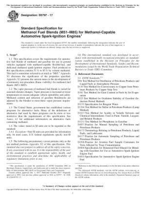 Standard Specification for  Methanol Fuel Blends (M51&x2013;M85) for Methanol-Capable  Automotive Spark-Ignition Engines