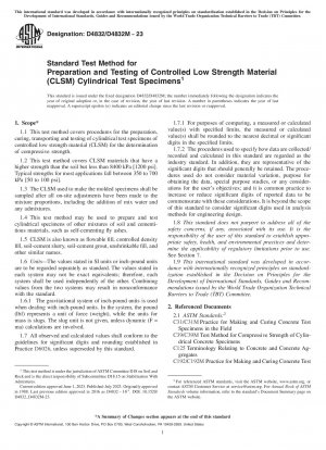 Standard Test Method for Preparation and Testing of Controlled Low Strength Material (CLSM) Cylindrical Test Specimens
