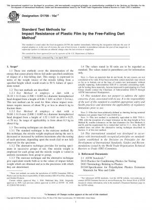 Standard Test Methods for Impact Resistance of Plastic Film by the Free-Falling Dart Method