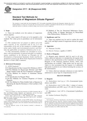 Standard Test Methods for Analysis of Magnesium Silicate Pigment