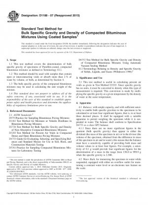 Standard Test Method for Bulk Specific Gravity and Density of Compacted Bituminous Mixtures Using Coated Samples
