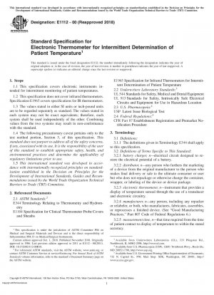 Standard Specification for Electronic Thermometer for Intermittent Determination of Patient Temperature