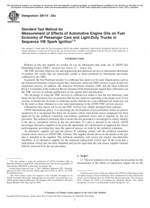 Standard Test Method for Measurement of Effects of Automotive Engine Oils on Fuel Economy of Passenger Cars and Light-Duty Trucks in Sequence VIE Spark Ignition