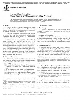 Standard Test Method for Shear Testing of Thin Aluminum Alloy Products