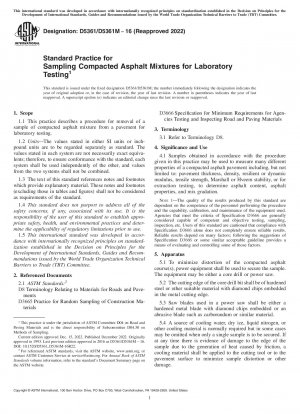 Standard Practice for Sampling Compacted Asphalt Mixtures for Laboratory Testing