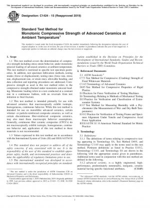 Standard Test Method for Monotonic Compressive Strength of Advanced Ceramics at Ambient Temperature