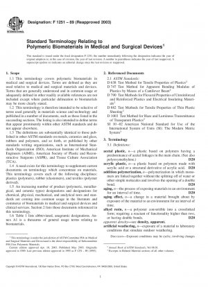 Standard Terminology Relating to Polymeric Biomaterials in Medical and Surgical Devices 