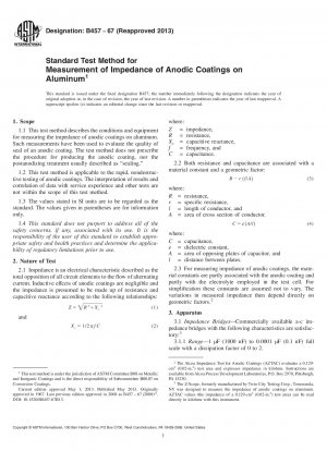 Standard Test Method for Measurement of Impedance of Anodic Coatings on Aluminum