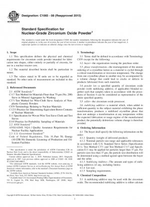 Standard Specification for  Nuclear-Grade Zirconium Oxide Powder