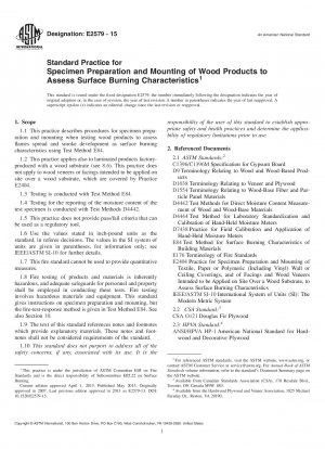 Standard Practice for  Specimen Preparation and Mounting of Wood Products to Assess  Surface Burning Characteristics
