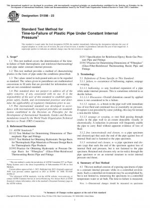 Standard Test Method for Time-to-Failure of Plastic Pipe Under Constant Internal Pressure