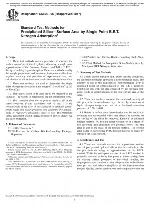 Standard Test Methods for Precipitated Silica8212;Surface Area by Single Point B.E.T. Nitrogen Adsorption
