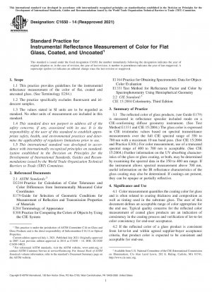 Standard Practice for  Instrumental Reflectance Measurement of Color for Flat Glass,   Coated, and Uncoated
