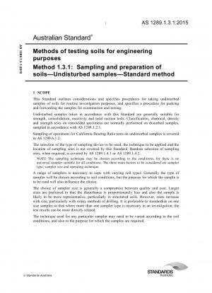 Methods of testing soils for engineering purposes, Method 1.3.1: Sampling and preparation of soils — Undisturbed samples — Standard method