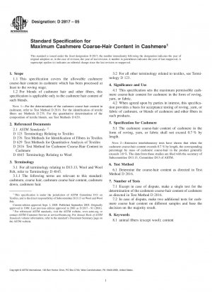 Standard Specification for Maximum Cashmere Coarse-Hair Content in Cashmere