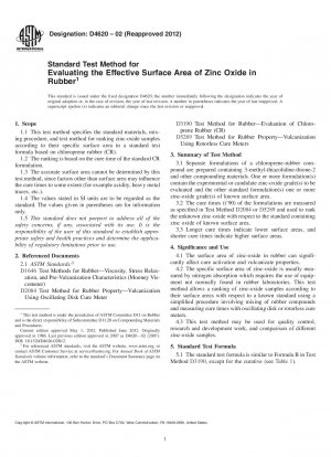 Standard Test Method for  Evaluating the Effective Surface Area of Zinc Oxide in Rubber