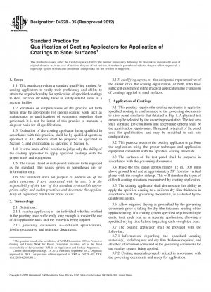 Standard Practice for  Qualification of Coating Applicators for Application of Coatings  to   Steel Surfaces