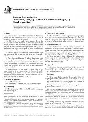 Standard Test Method for  Determining Integrity of Seals for Flexible Packaging by Visual   Inspection