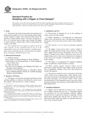 Standard Practice for  Sampling with a Dipper or Pond Sampler