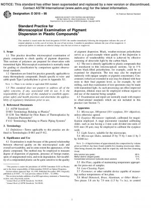 Standard Practice for Microscopical Examination of Pigment Dispersion in Plastic Compounds
