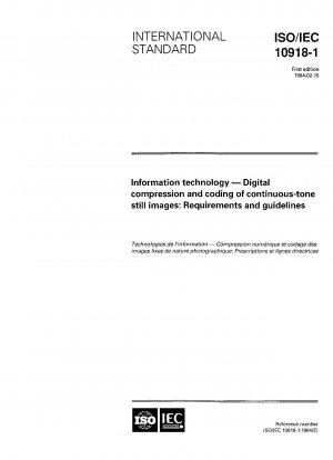 Information technology; digital compression and coding of continuous-tone still images; requirements and guidelines
