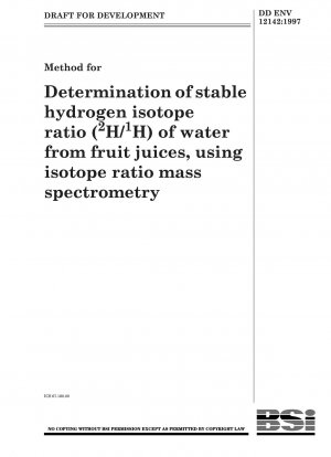 Method for determination of stable hydrogen isotope ratio (<UP2>H/<UP1>H) of water from fruit juices, using isotope ratio mass spectrometry