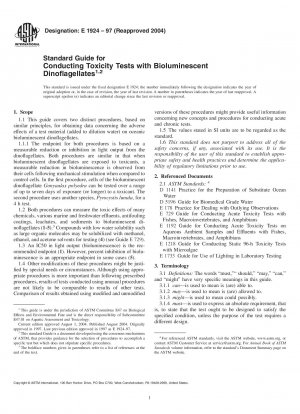 Standard Guide for Conducting Toxicity Tests with Bioluminescent Dinoflagellates