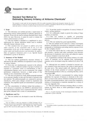 Standard Test Method for Estimating Sensory Irritancy of Airborne Chemicals