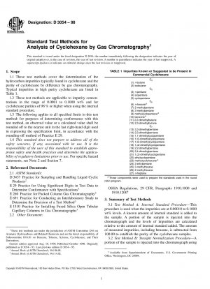 Standard Test Methods for Analysis of Cyclohexane by Gas Chromatography