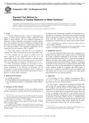 Standard Test Method for Adhesion of Gasket Materials to Metal Surfaces