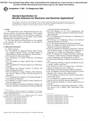 Specification for Beryllia Ceramics for Electronic and Electrical Applications (Withdrawn 2001)