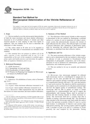 Standard Test Method for Microscopical Determination of the Vitrinite Reflectance of Coal